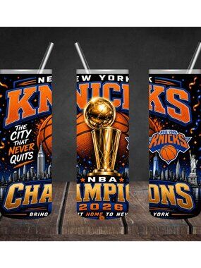 New York Knicks NBA Champions 2026 20oz Skinny Tumbler